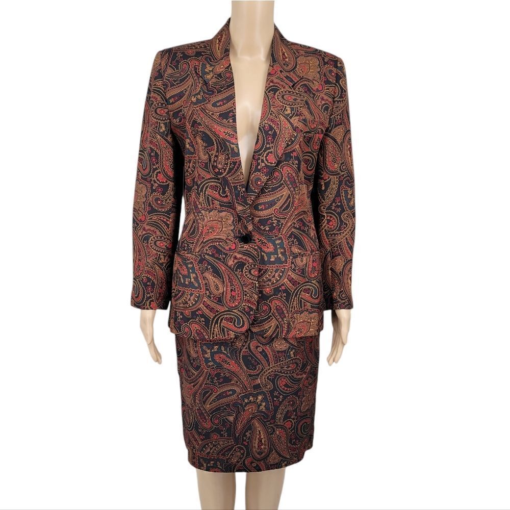 JH Collectibles Silk Paisley Blazer and Skirt Vintage 90s Suit Matching Set